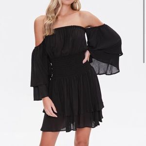 Flounce Off the Shoulder Mini Dress